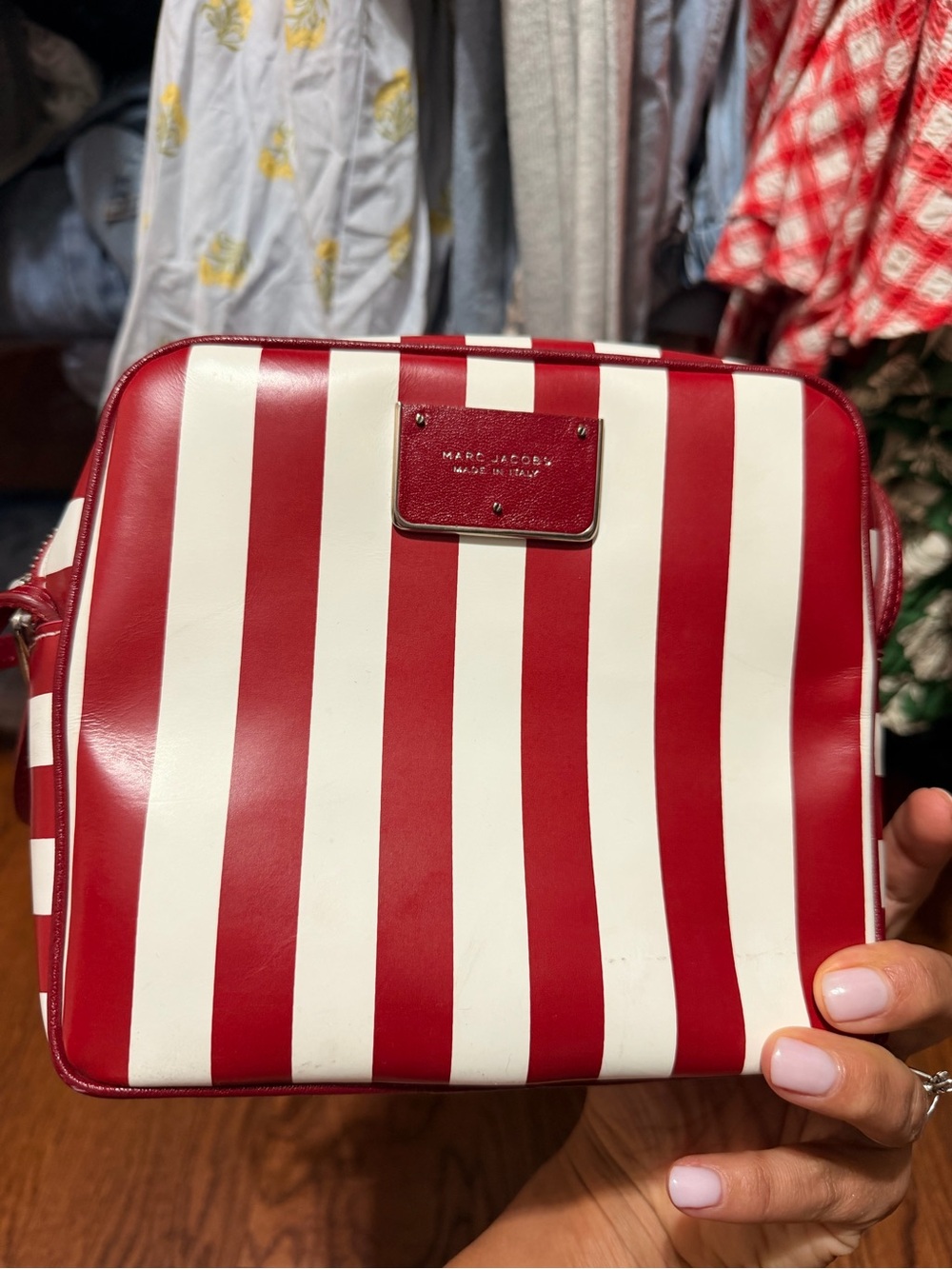 Marc Jacobs Red & White Vertical Stripe Purse